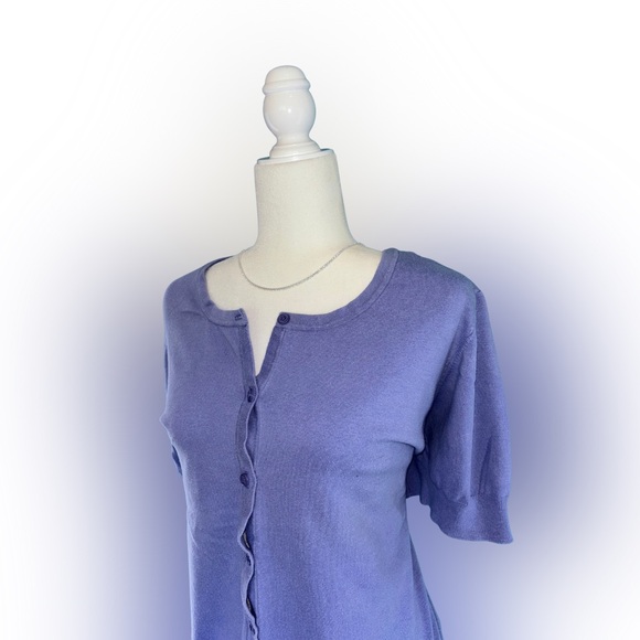 d&co Plus Size 3X Lavender Periwinkle Button Front Short Sleeve Knit Cardigan - Picture 2 of 5